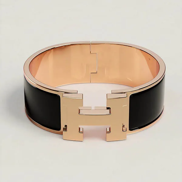 Vòng Đeo Tay Hermès Clic Clac H Bracelet Màu Đen - Vàng Hồng