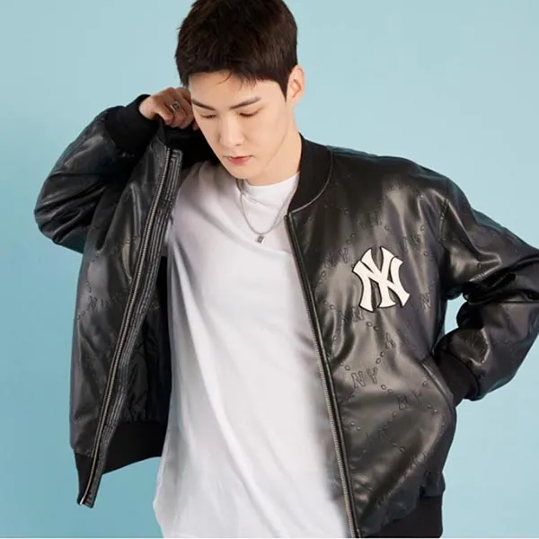 Áo Bomber MLB Monogram Vegan Leather Jumper 3AJPM0324-50BKS Màu Đen