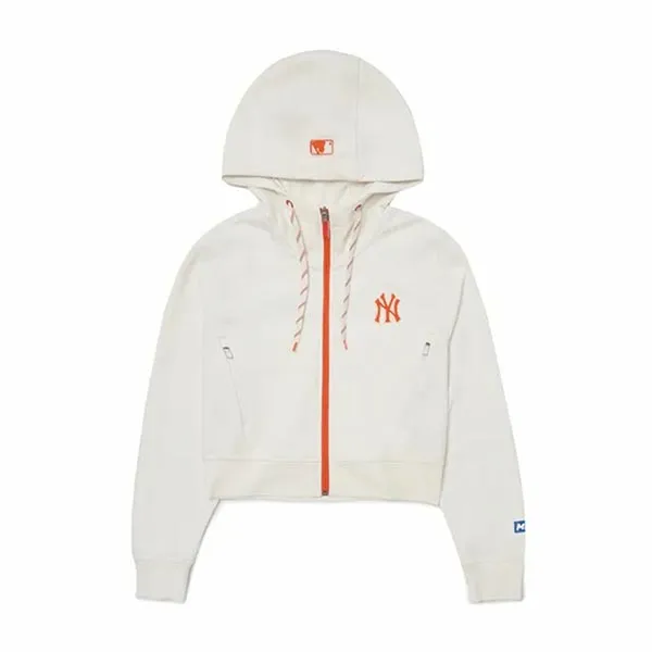 Áo Hoodie MLB Women's Athlete Crop Hood Zip-Up 3FTRA0424-50IVS Màu Trắng
