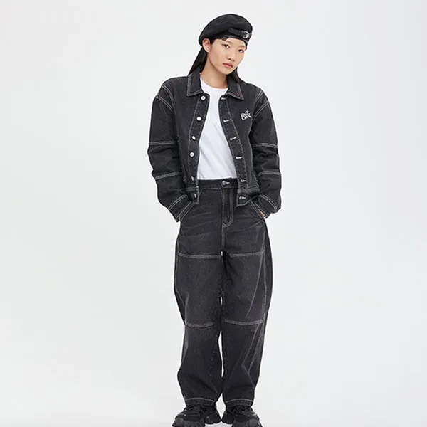 Áo Khoác Bò Romantic Crown Wide Denim Jacket Màu Đen