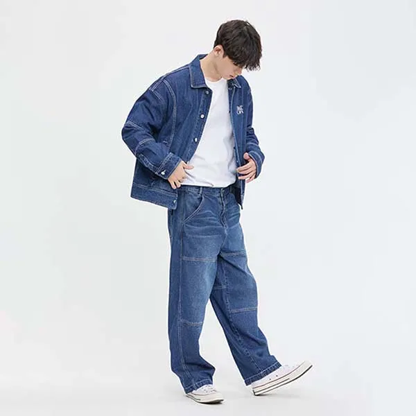 Áo Khoác Bò Romantic Crown Wide Denim Jacket Màu Xanh
