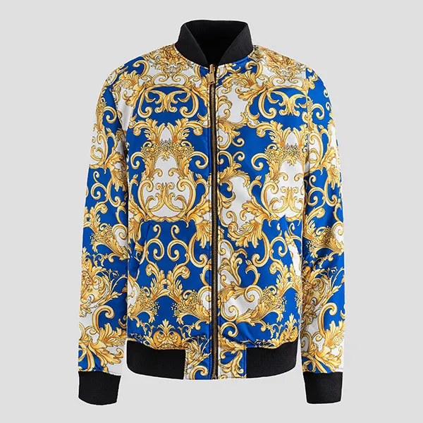 Áo Khoác Versace Baroque Printed Bomber Blue A89511S 1A05885 5U050 Thiết Kế 2 Mặt Phối Màu Size 46