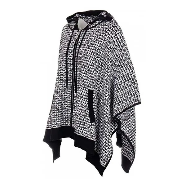 Áo Len Choàng Michael Kors MK Women's Black And White Monogram Poncho JF160924GM Màu Trắng Đen Size S