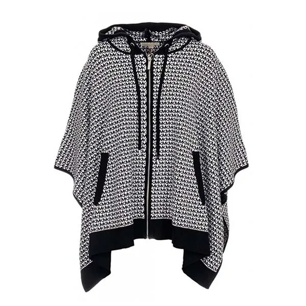 Áo Len Choàng Michael Kors MK Women's Black And White Monogram Poncho JF160924GM Màu Trắng Đen Size S