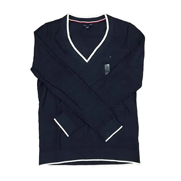 Áo Len Nữ Tommy Hilfiger Cổ Tim Màu Xanh Navy Size S