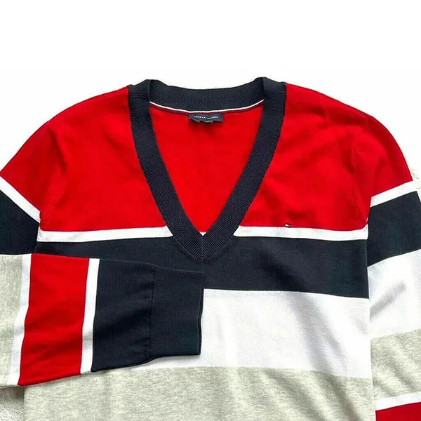 Áo Len Nữ Tommy Hilfiger Striped V-Neck Sweater Phối Màu Size XS