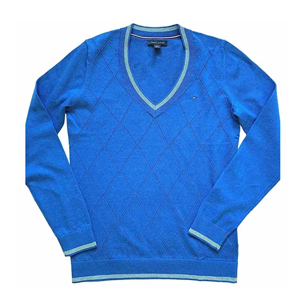 Áo Len Nữ Tommy Hilfiger Women's Argyle V-Neck Sweater Màu Xanh Dương Size XS - 1