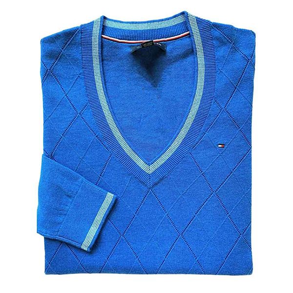 Áo Len Nữ Tommy Hilfiger Women's Argyle V-Neck Sweater Màu Xanh Dương Size XS - 3