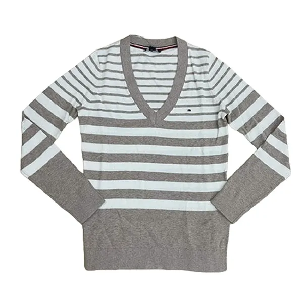 Áo Len Nữ Tommy Hilfiger Women's Striped V-Neck Sweater Màu Xám Trắng Size XS - Thời trang - Vua Hàng Hiệu