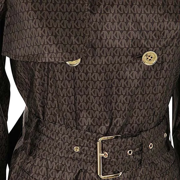 Áo Măng Tô Michael Kors MK All-Over Logo Belted Trench Coat Jh1205C3DP Màu Nâu Chocolate Size S