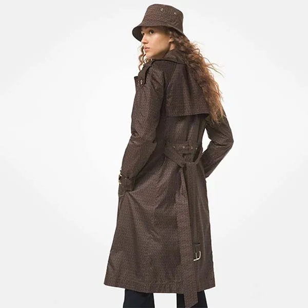 Áo Măng Tô Michael Kors MK All-Over Logo Belted Trench Coat Jh1205C3DP Màu Nâu Chocolate Size S