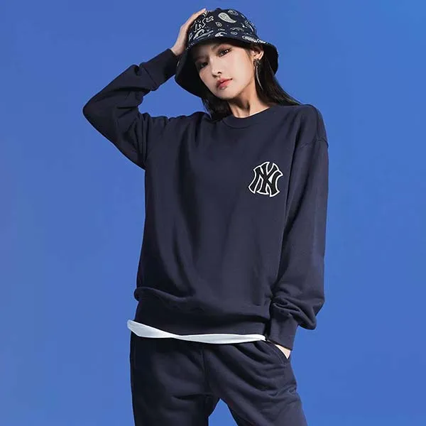Áo Nỉ Sweater MLB Paisley Big Logo Heavyweight Overfit New York Yankees 3AMTI0126-50NYD Màu Xanh Navy Size S