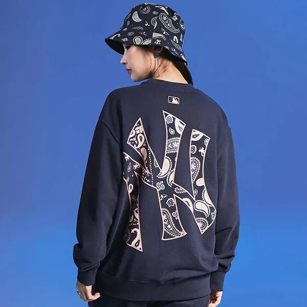 Áo Nỉ Sweater MLB Paisley Big Logo Heavyweight Overfit New York Yankees 3AMTI0126-50NYD Màu Xanh Navy Size S