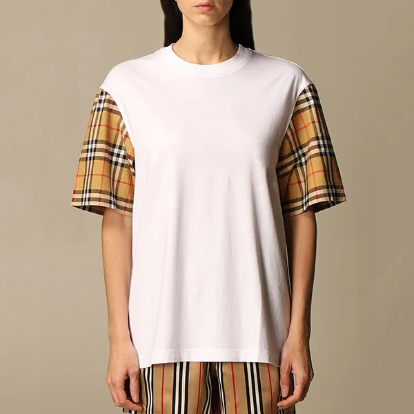 Áo Phông Burberry Vintage Check Sleeves White 8014896 Màu Trắng