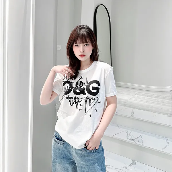 Áo Phông Nữ Dolce & Gabbana D&G I Have Beautiful DG Logo Printed F8J32T G7MBM W0800 Màu Trắng Size 38