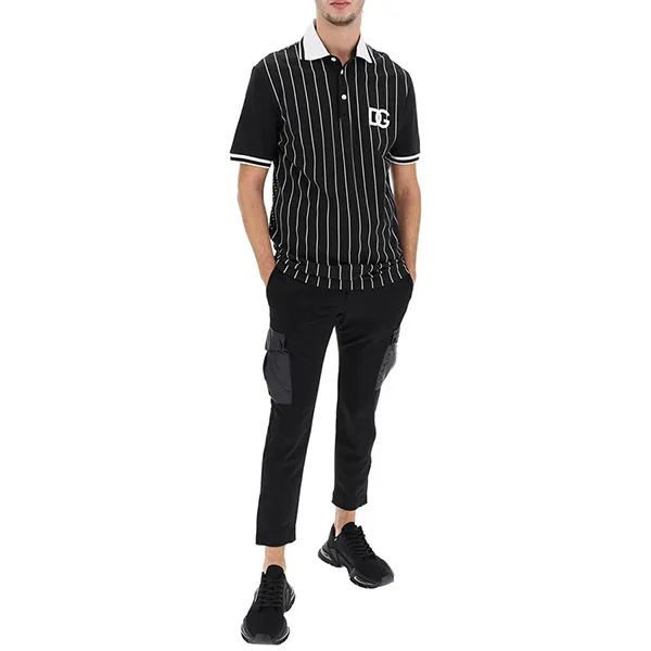 Áo Polo Nam Dolce & Gabbana D&G Stripe Cotton Piquet G8OQ1Z G7DJ8 S9000 Màu Đen Size 44
