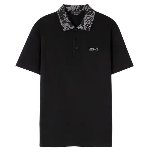 Áo Polo Versace Flock Barocco Silhouette Black 1006931 1A04918 1B000 Màu Đen Size S