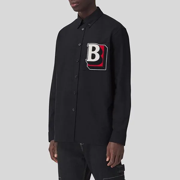 Áo Sơ Mi Burberry Letter Graphic Button-down Cotton 80481181 Màu Đen