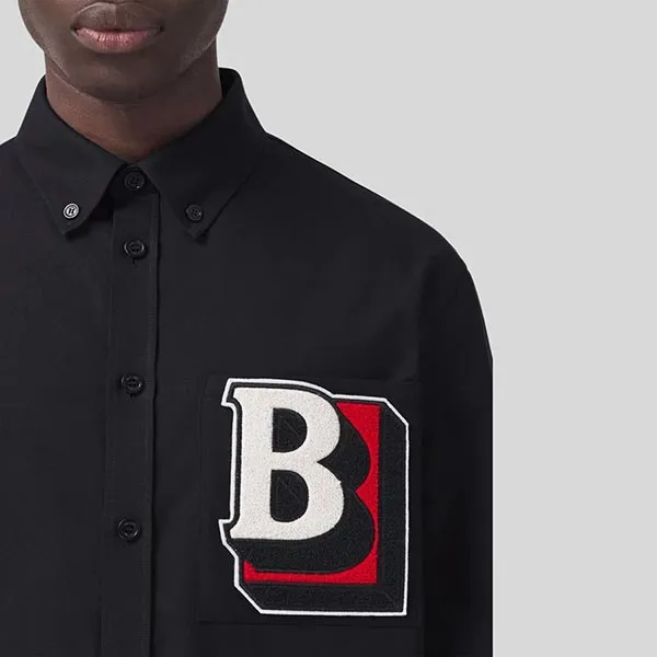 Áo Sơ Mi Burberry Letter Graphic Button-down Cotton 80481181 Màu Đen