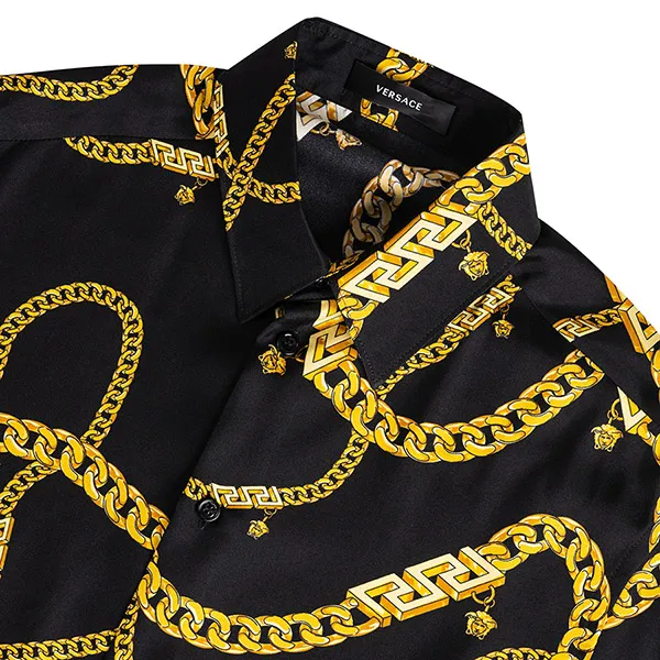 Áo Sơ Mi Versace Silk Chain Detail Black 1005026 1A05915 5B000 Màu Đen Size 46