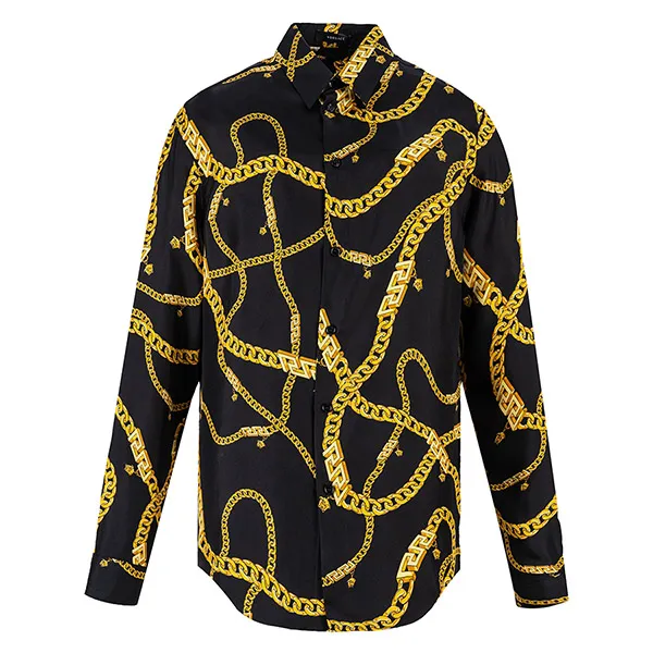 Áo Sơ Mi Versace Silk Chain Detail Black 1005026 1A05915 5B000 Màu Đen Size 46