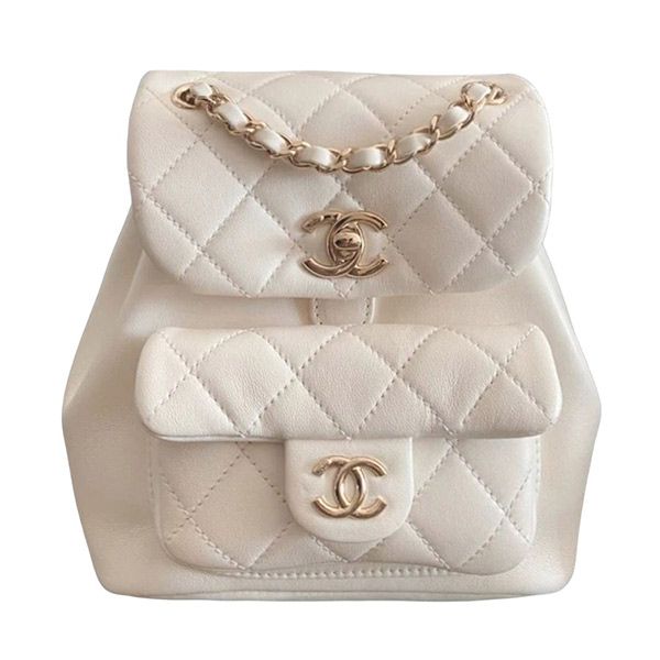 Balo Chanel Small Backpack Lambskin & Gold Màu Trắng - 2