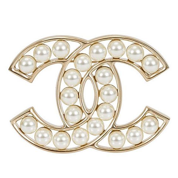 Cài Áo Chanel Brooch CC Logo Gold/White Màu Trắng Vàng - 2