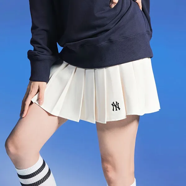 Chân Váy Nữ MLB Xếp Ly Pickleball Basic Pleats Skirt New York Yankees 3FSKB0324-50CRS Màu Trắng Kem Size S