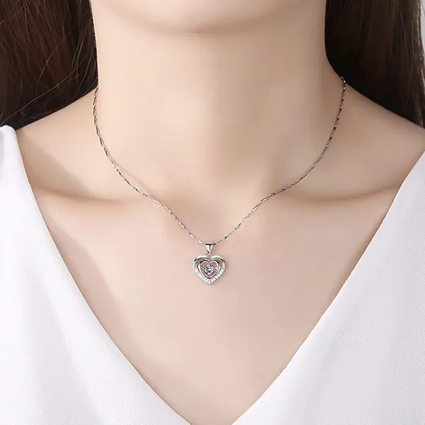 Dây Chuyền Lili Jewelry Hình Trái Tim Đính Đá CZ LILI_262454 Màu Bạc