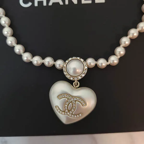 Dây Chuyền Nữ Chanel Double C Mặt Trái Tim, Ngọc Trai Màu Trắng Vàng - Trang sức - Vua Hàng Hiệu