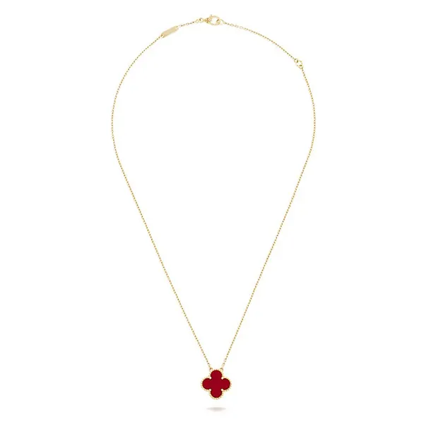 Dây Chuyền Jewery Luxury Alhambra Vintage Carnelian 18k Yellow Gold Màu Vàng Gold Size 15mm