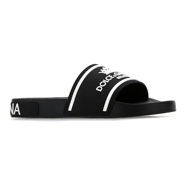 Dép Dolce & Gabbana D&G Printed Calfskin And Rubber Sliders Màu Đen Size 39