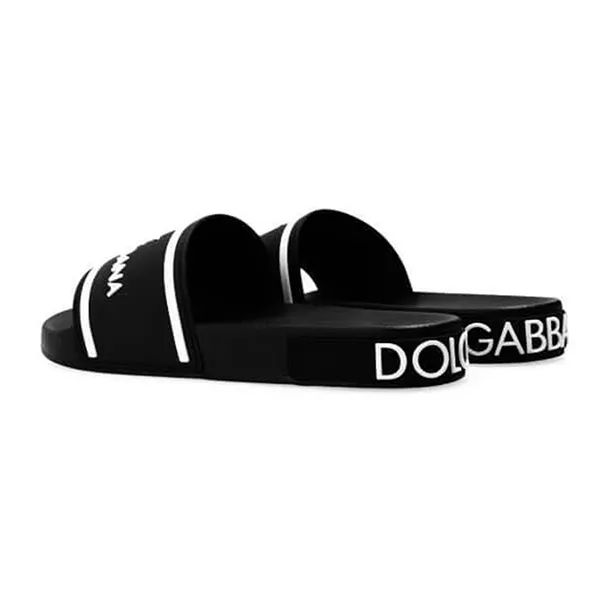 Dép Dolce & Gabbana D&G Printed Calfskin And Rubber Sliders Màu Đen Size 39