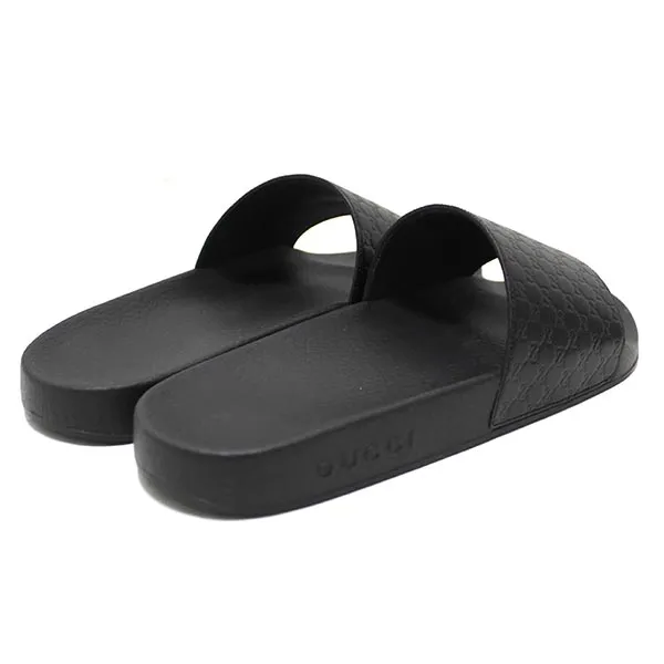 Dép Gucci GG Logo Black Leather & Rubber Men's Sides Sandals Màu Đen Size 41