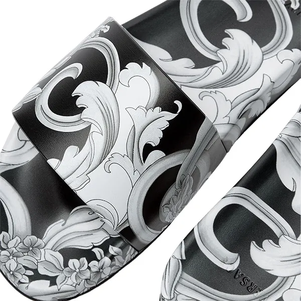 Dép Versace Silver Baroque Printed DSU6516 1A04272 5B040 Màu Đen Bạc Size 39