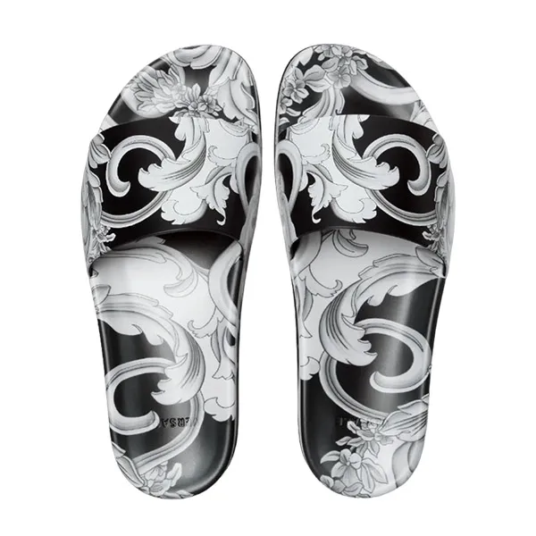 Dép Nam Versace Barocco Black VSC06 Màu Đen Hoa Trắng Size 40