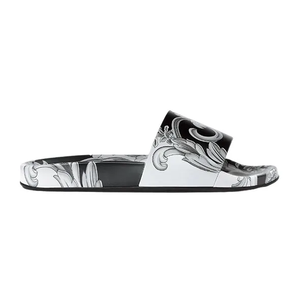 Dép Nam Versace Barocco Black VSC06 Màu Đen Hoa Trắng Size 40