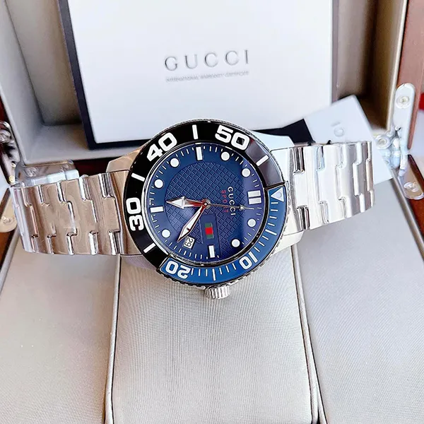 Đồng Hồ Nam Gucci YA126282 Bracelet Quartz Tone Silver Màu Xanh Đen - Đồng hồ - Vua Hàng Hiệu