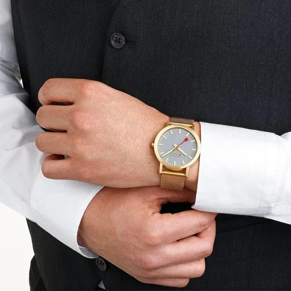 Đồng Hồ Nam Mondaine Classic Good Gray Golden Stainless Steel Watch A660.30360.80SBM - 40mm Màu Vàng