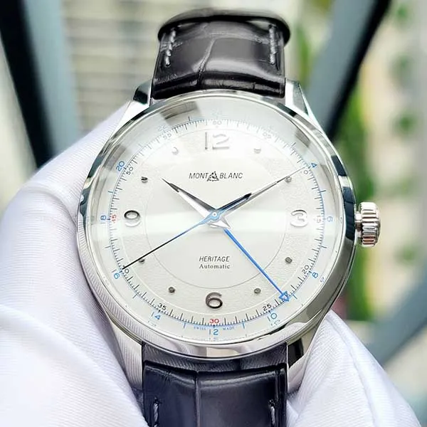 Đồng Hồ Nam Montblanc Heritage GMT Automatic Silvery White Dial Watch 119948 Màu Đen Bạc - Đồng hồ - Vua Hàng Hiệu