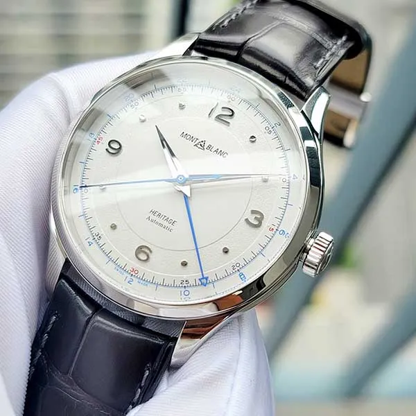 Đồng Hồ Nam Montblanc Heritage GMT Automatic Silvery White Dial Watch 119948 Màu Đen Bạc - Đồng hồ - Vua Hàng Hiệu