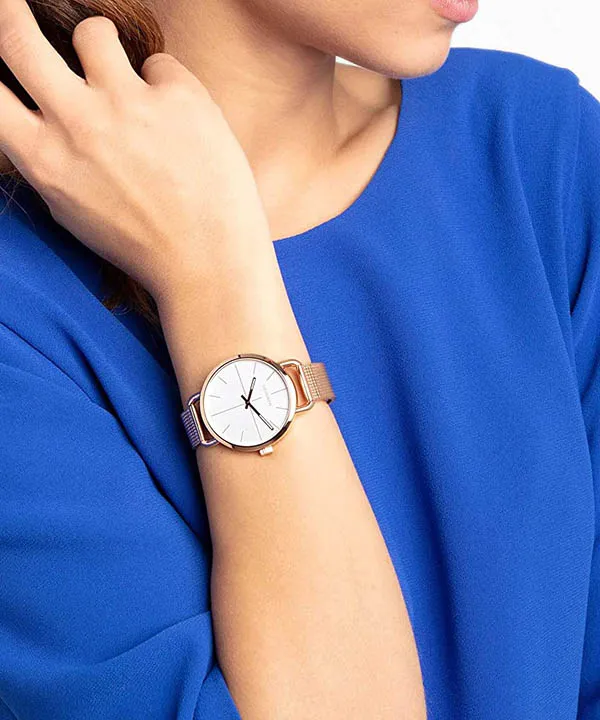 Đồng Hồ Nữ Calvin Klein CK Even Quartz White Dial Ladies Watch K7B23626 Màu Vàng Hồng