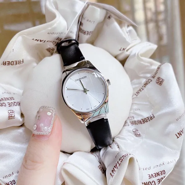 Đồng Hồ Nữ Calvin Klein CK Women Classic 24mm Silver Dial Leather Watch K4D231C6 Màu Đen