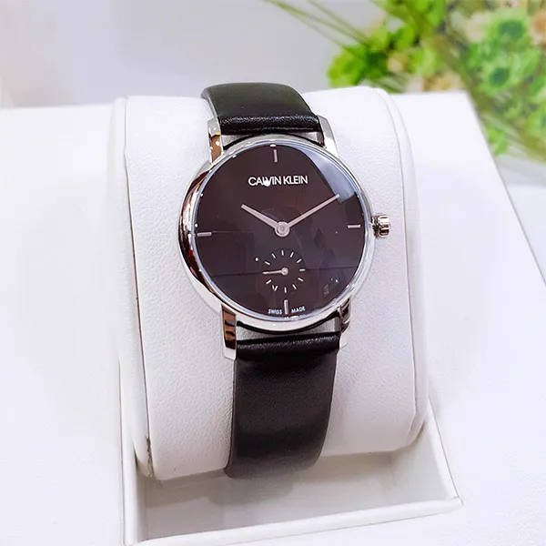 Đồng Hồ Nữ Calvin Klein Women CK K9H2Y1C1 Established 32mm Black Dial Leather Watch Màu Đen