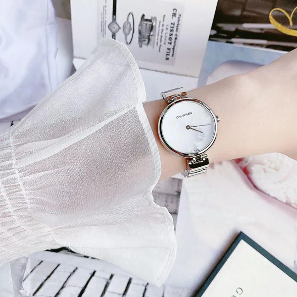 Đồng Hồ Nữ Calvin Klein CK Women K9U23146 Wavy 32mm Silver Dial Stainless Steel Watch Màu Bạc