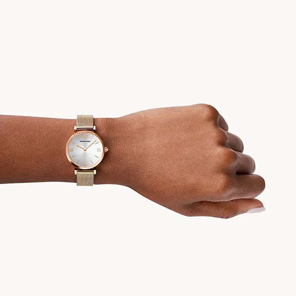 Đồng Hồ Nữ Emporio Armani Women's Two-Hand Rose Gold-Tone Stainless Steel Watch AR1956 Màu Vàng Hồng