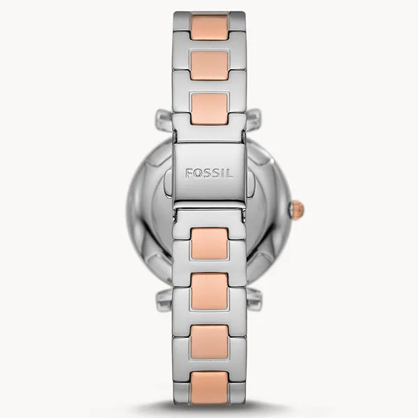 Đồng Hồ Nữ Fossil Carlie ES5156 Dây Thép Không Gỉ Màu Bạc Phối Vàng Hồng