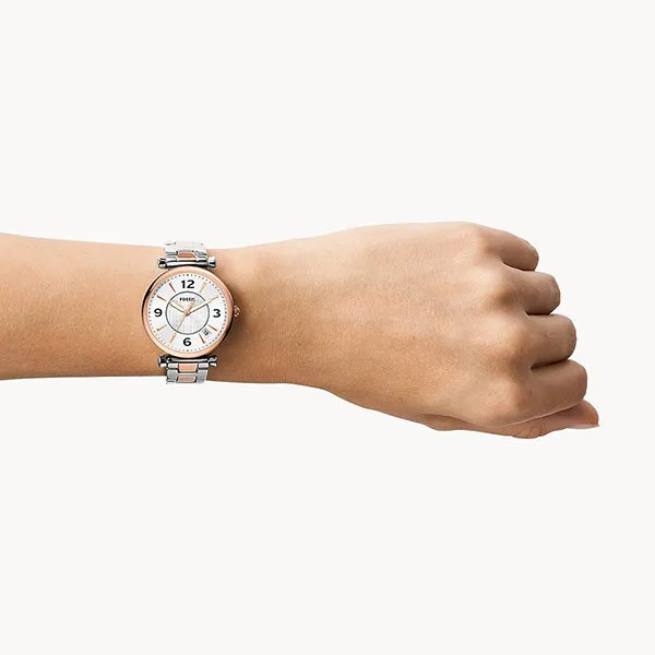 Đồng Hồ Nữ Fossil Carlie ES5156 Dây Thép Không Gỉ Màu Bạc Phối Vàng Hồng