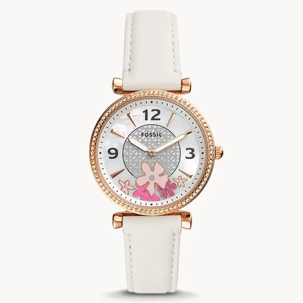 Đồng Hồ Nữ Fossil Carlie ES5187 Dây Da Màu Trắng