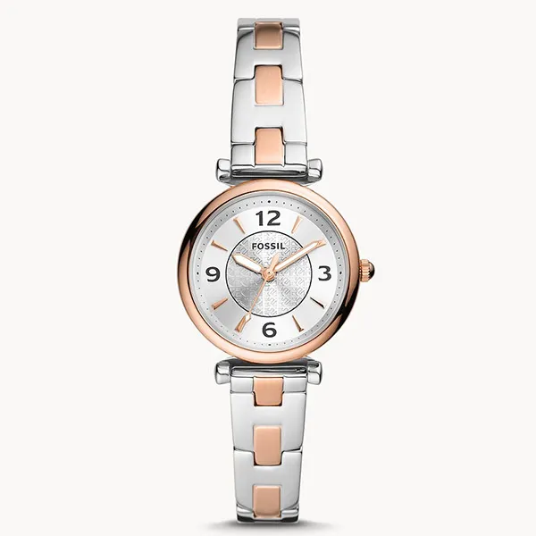 Đồng Hồ Nữ Fossil Carlie ES5201 Dây Thép Không Gỉ Màu Bạc Phối Vàng Hồng